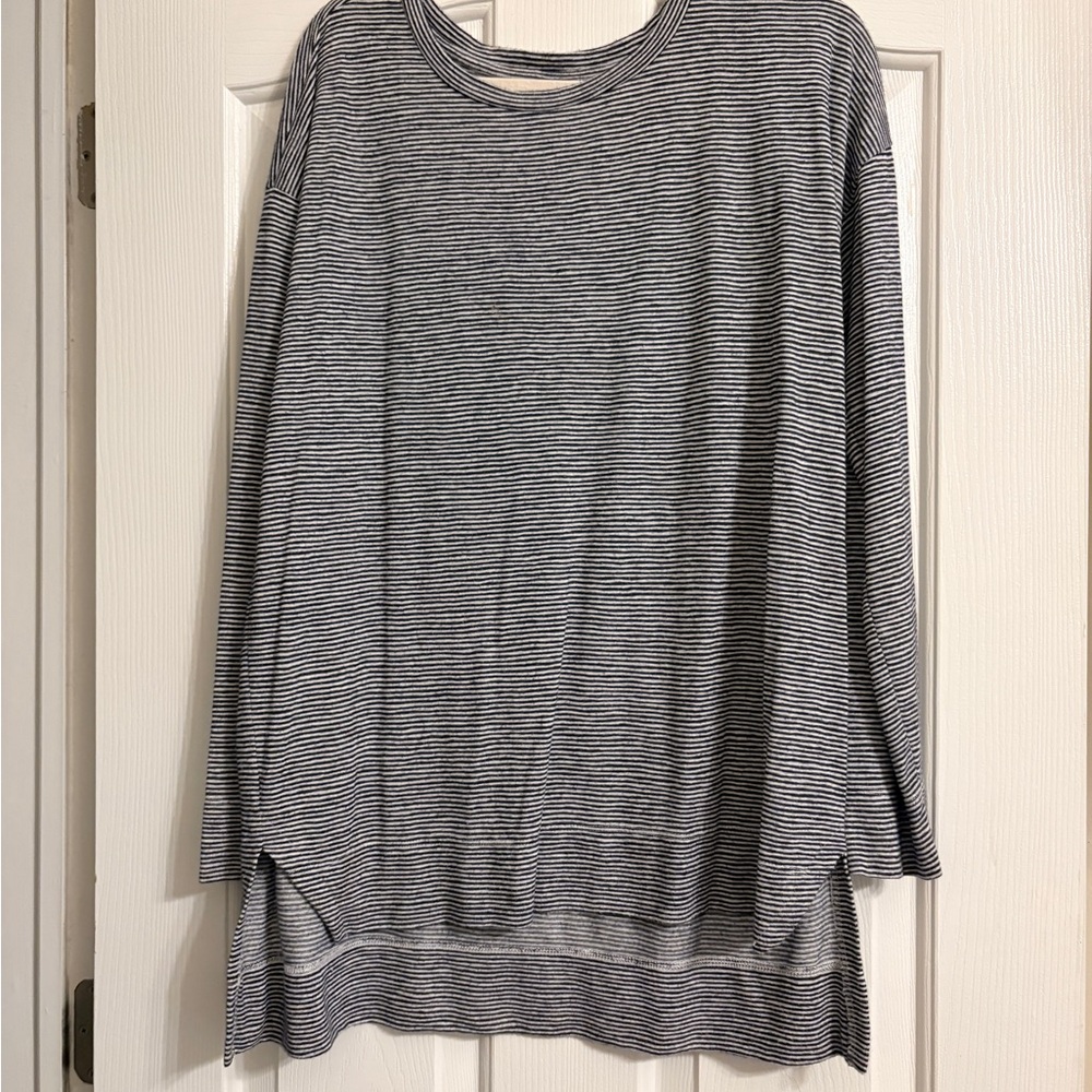 LOFT navy and White Striped Top